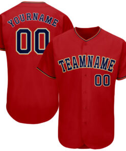 Custom Red Navy-Old Gold Authentic Baseball Jersey