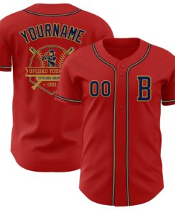 Custom Red Navy-Old Gold Authentic Baseball Jersey