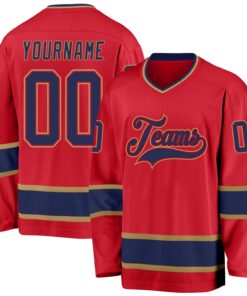 Custom Red Navy-Old Gold Hockey Jersey