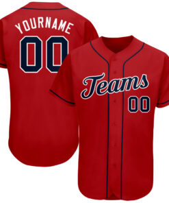 Custom Red Navy-White Authentic Baseball Jersey