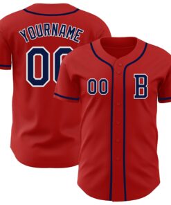 Custom Red Navy-White Authentic Baseball Jersey