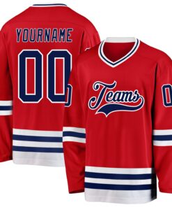 Custom Red Navy-White Hockey Jersey