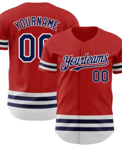 Custom Red Navy-White Line Authentic Baseball Jersey