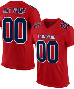 Custom Red Navy-White Mesh Authentic Football Jersey