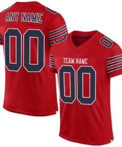 Custom Red Navy-White Mesh Authentic Football Jersey