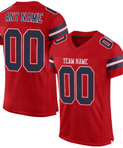 Custom Red Navy-White Mesh Authentic Football Jersey
