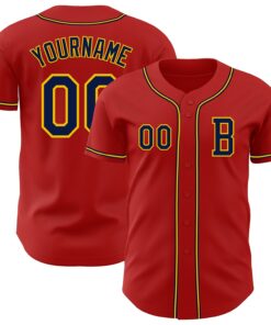 Custom Red Navy-Yellow Authentic Baseball Jersey
