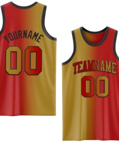 Custom Red Old Gold-Black Authentic Gradient Fashion Basketball Jersey