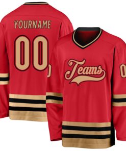 Custom Red Old Gold-Black Hockey Jersey