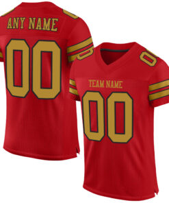 Custom Red Old Gold-Black Mesh Authentic Football Jersey