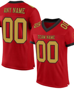Custom Red Old Gold-Black Mesh Authentic Football Jersey
