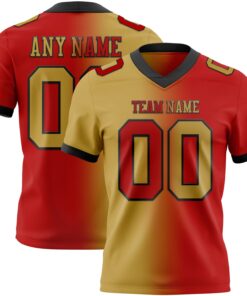 Custom Red Old Gold-Black Mesh Authentic Gradient Fashion Football Jersey