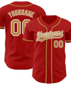 Custom Red Old Gold-White Authentic Baseball Jersey