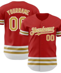 Custom Red Old Gold-White Line Authentic Baseball Jersey