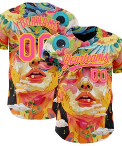 Custom Red Pink-Yellow 3D Pattern Design Abstract Painting Authentic Baseball Jersey