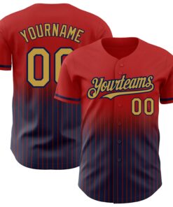 Custom Red Pinstripe Old Gold-Navy Authentic Fade Fashion Baseball Jersey