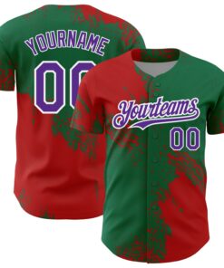 Custom Red Purple Kelly Green-White 3D Pattern Design Abstract Brush Stroke Authentic Baseball Jersey