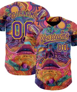 Custom Red Purple-Yellow 3D Pattern Design Abstract Painting Authentic Baseball Jersey