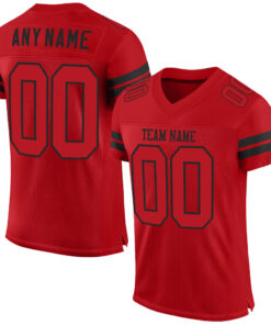 Custom Red Red-Black Mesh Authentic Football Jersey