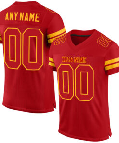 Custom Red Red-Gold Mesh Authentic Football Jersey