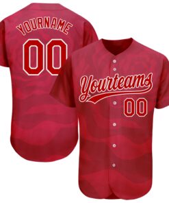 Custom Red Red-White 3D Pattern Design Authentic Baseball Jersey