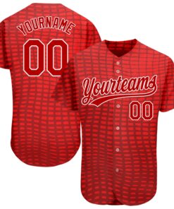 Custom Red Red-White 3D Pattern Design Authentic Baseball Jersey