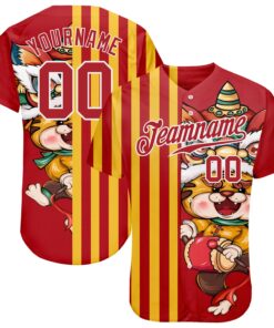 Custom Red Red-White 3D Pattern Design Cute Tiger Authentic Baseball Jersey