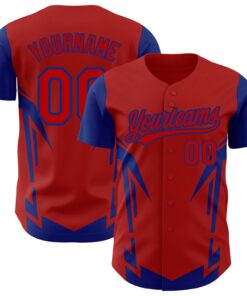 Custom Red Royal 3D Pattern Design Side Sharp Edges Authentic Baseball Jersey