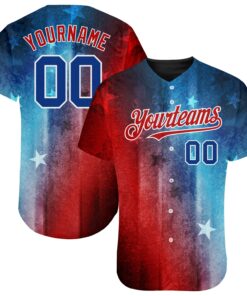 Custom Red Royal-Black 3D American Flag Fashion Authentic Baseball Jersey