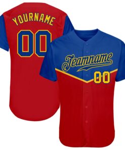 Custom Red Royal-Gold 3D Pattern Design Multicolor Authentic Baseball Jersey