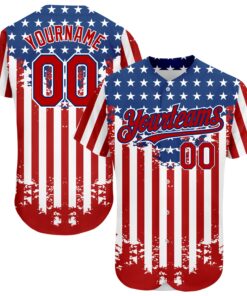 Custom Red Royal-White 3D American Flag Authentic Baseball Jersey