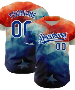 Custom Red Royal-White 3D American Flag Patriotic Authentic Baseball Jersey
