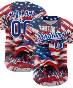 Custom Red Royal-White 3D American Flag Patriotic Authentic Baseball Jersey