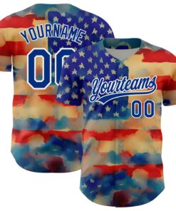 Custom Red Royal-White 3D American Flag Patriotic Authentic Baseball Jersey