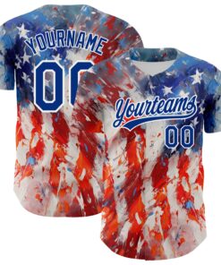 Custom Red Royal-White 3D American Flag Patriotic Authentic Baseball Jersey