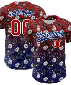 Custom Red Royal-White 3D Pattern Design American Eagle Authentic Baseball Jersey