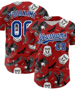 Custom Red Royal-White 3D Pattern Design American Eagle Authentic Baseball Jersey