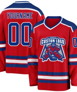 Custom Red Royal-White Hockey Jersey