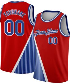 Custom Red Royal-White Triangle Pinstripes Authentic City Edition Basketball Jersey