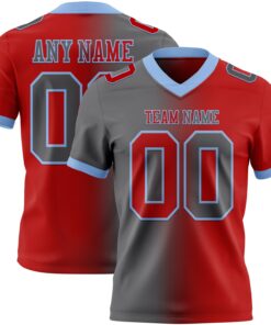 Custom Red Steel Gray-Light Blue Mesh Authentic Gradient Fashion Football Jersey