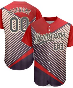 Custom Red Steel Gray=Cream 3D Pattern Design Abstract Sport Authentic Baseball Jersey