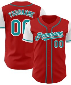 Custom Red Teal-White Authentic Two Tone Baseball Jersey
