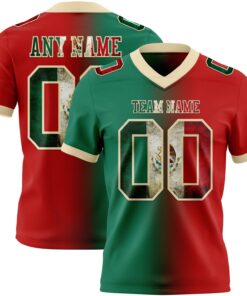 Custom Red Vintage Mexican Flag Kelly Green-Cream Mesh Authentic Gradient Fashion Football Jersey