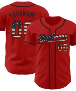 Custom Red Vintage USA Flag-Black Authentic Baseball Jersey