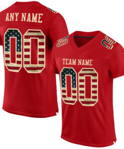 Custom Red Vintage USA Flag-City Cream Mesh Authentic Football Jersey