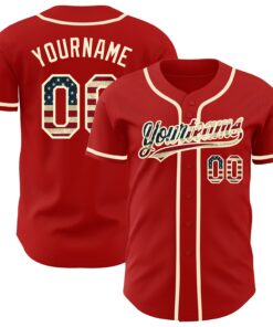 Custom Red Vintage USA Flag-Cream Authentic Baseball Jersey