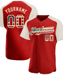 Custom Red Vintage USA Flag-Cream Authentic Raglan Sleeves Baseball Jersey