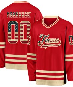 Custom Red Vintage USA Flag-Cream Hockey Jersey
