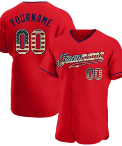 Custom Red Vintage USA Flag-Navy Authentic Baseball Jersey