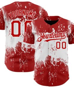 Custom Red White 3D Pattern Design Abstract Splatter Grunge Art Authentic Baseball Jersey